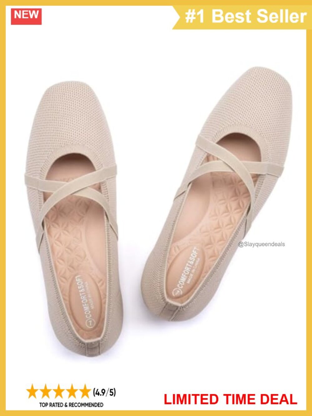 Mary Jane Flats Square Toe Cross Strap Ballerina Comfort Work Shoes